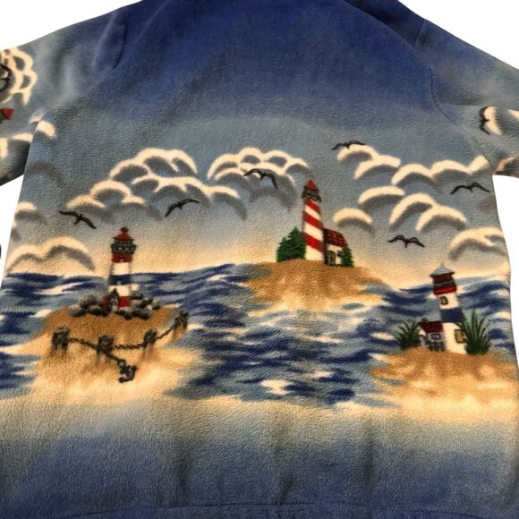 Vtg Blair Mens Jacket L Lighthouse AOP Theme Fleece Zip Up Outdoor Retro Ocean - Picture 13 of 13